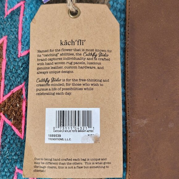 Catchfly Studios Serape Leather Tote Purse Shoulder Bag Southwestern Aztec NWT - Picture 10 of 16